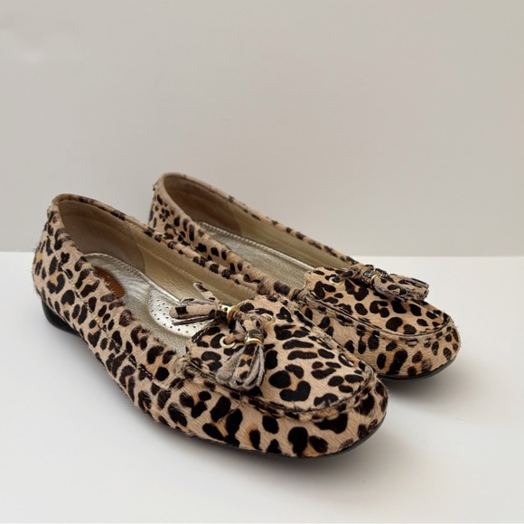 Sperry Leopard Print Calf Hair Tassel Loafers 7.5 Leather Slip On - Picture 1 of 11